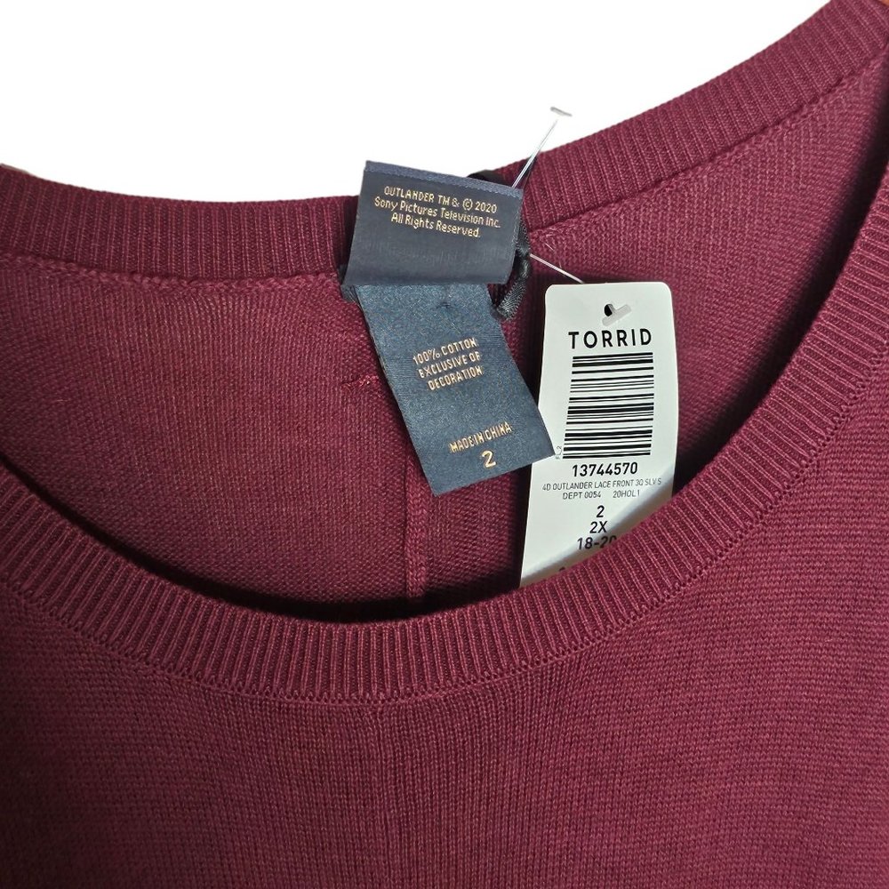 TORRID Outlander Burgundy Lace Waist Sweater Dress Plus size 2X NWT - Picture 8 of 14